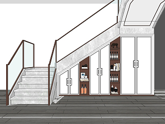 新中式<em>玻璃楼梯</em>储物柜su草图模型下载