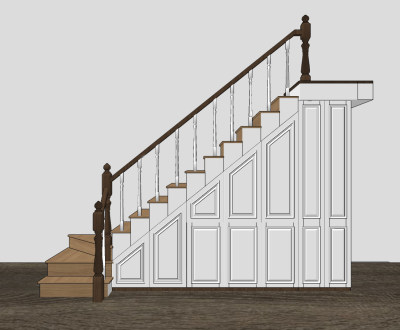 简欧实木楼梯su草图模型下载