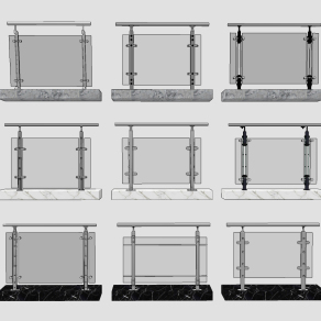 现代玻璃护栏,栏杆su草图模型下载