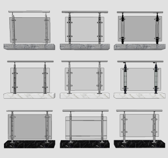 现代玻璃护栏,栏杆su草图模型下载
