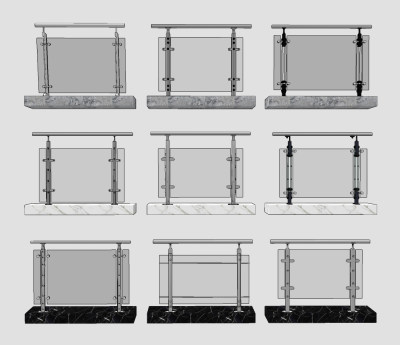 现代玻璃护栏,栏杆su草图模型下载