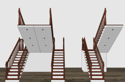 简欧，美式实木楼梯su草图模型下载