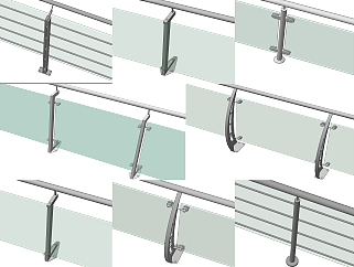 现代不锈钢玻璃<em>护栏</em>，<em>栏杆</em>su草图模型下载