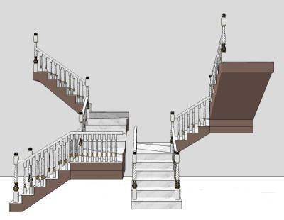 简欧式大理石转角楼梯su草图模型下载