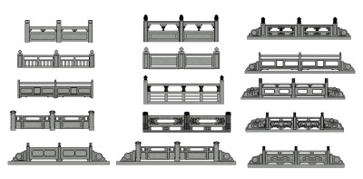 中式大理石栏杆su草图模型下载