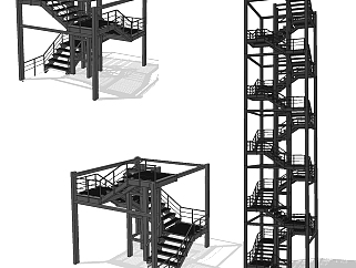 工业风<em>铁艺</em>钢架楼梯su草图模型下载
