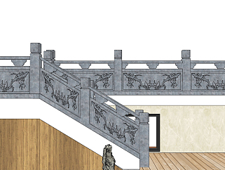 新中式大理石，玉石楼梯护栏su草图模型下载