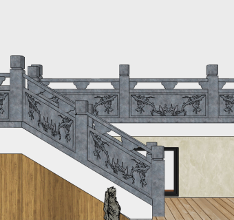 新中式大理石，玉石楼梯护栏su草图模型下载