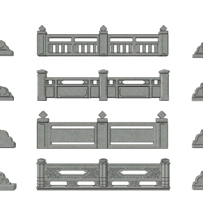 新中式户外围栏护栏，su草图模型下载