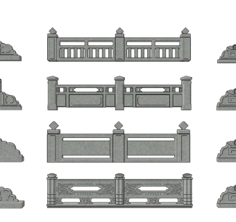 新中式户外围栏护栏，su草图模型下载