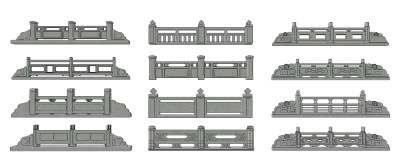 新中式户外围栏护栏，su草图模型下载