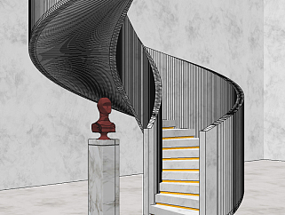 现代人像雕塑旋转楼梯su草图模型下载