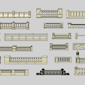 欧式花岗岩栏杆，护栏围栏su草图模型下载