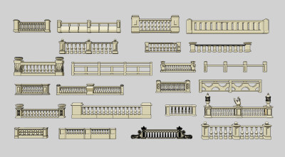 欧式花岗岩栏杆，护栏围栏su草图模型下载