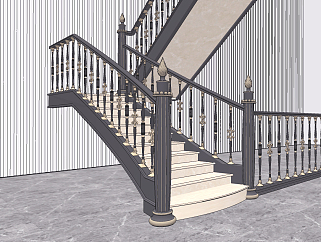 欧式法式描金栏杆楼梯su草图模型下载
