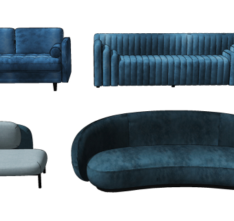 现代布艺异形沙发组合su草图模型下载