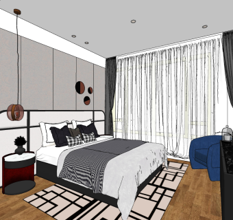 现代卧室主人房su草图模型下载
