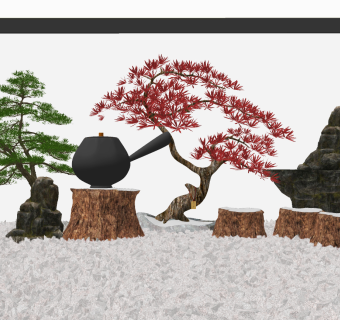 新中式红枫树景观小品su草图模型下载