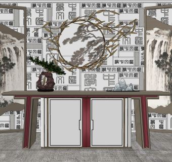 新中式端景台，条桌摆台，摆件su草图模型下载