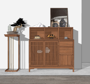 新中式餐边柜，su草图模型下载