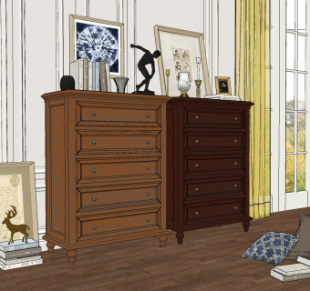 美式实木餐边柜su草图模型下载