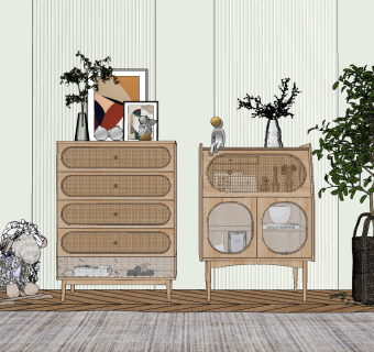 北欧日式自然风边柜装饰柜，盆栽绿植