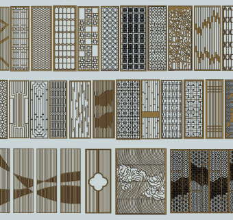 新中式屏风隔断花格su草图模型下载