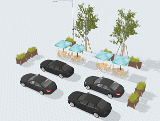 现代<em>景观</em>树池，户外遮阳伞汽车su草图模型下载