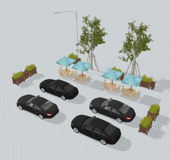 现代景观树池，户外遮阳伞汽车su草图模型下载