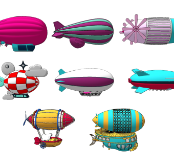 现代儿童热气球 飞船su草图模型下载