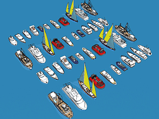 现代游艇，轮船帆船su草图模型下载