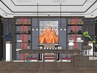 06新中式茶室，书房<em>茶桌椅</em>su草图模型下载