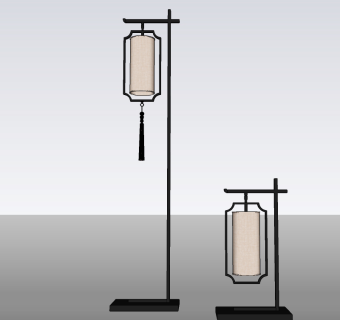 新中式落地灯台灯su草图模型下载