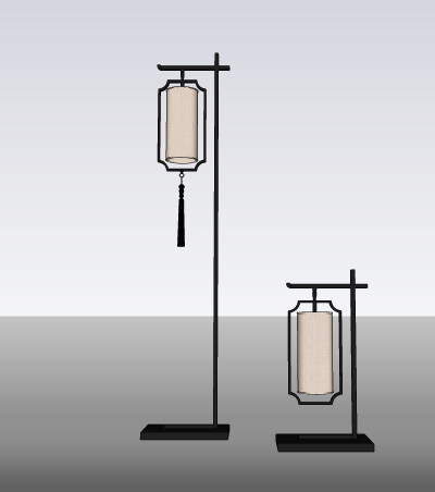 新中式落地灯台灯su草图模型下载