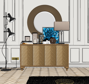 现代玄关柜su草图模型下载