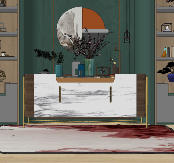 新中式餐边柜su草图模型下载