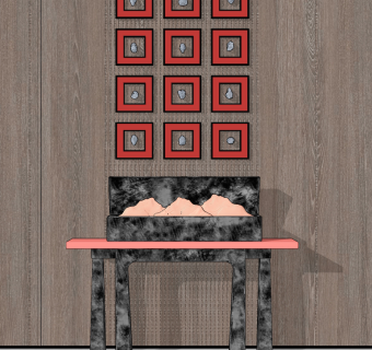 新中式玄关柜su草图模型下载