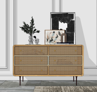 北欧现代玄关柜摆台su草图模型下载