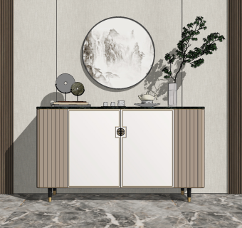 新中式玄关柜su草图模型下载