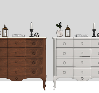 美式简欧边柜 斗柜，摆台su草图模型下载