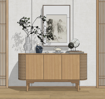 日式自然风餐边柜su草图模型下载