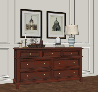 美式餐边柜su草图模型下载