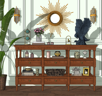 美式餐边柜su草图模型下载