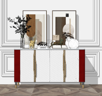 现代轻奢玄关柜摆件,su草图模型下载
