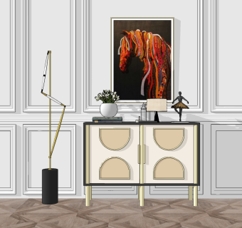 现代玄关柜,落地灯,摆件,装饰画su草图模型下载