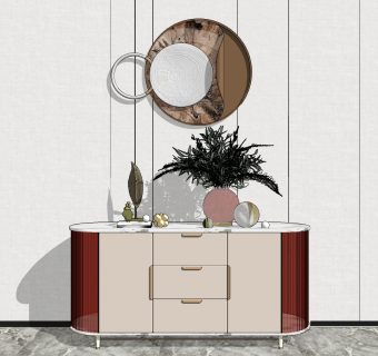 现代轻奢玄关柜,墙饰,摆件 花瓶su草图模型下载