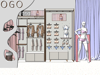 现代女士内衣，服装模特展柜货柜su草图模型下载