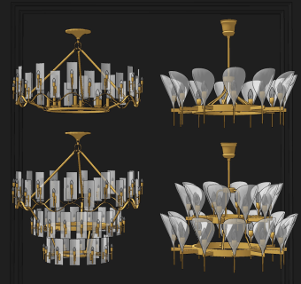 现代轻奢玻璃多头吊灯su草图模型下载