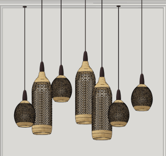 东南亚新中式藤编吊灯su草图模型下载