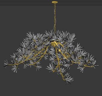 现代金属松树水晶装饰吊灯su草图模型下载